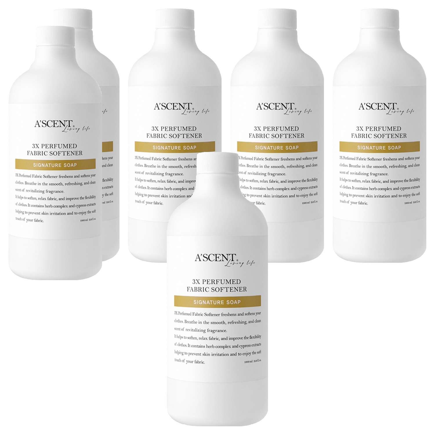 에이센트 3X 퍼퓸드 고농축 섬유유연제 시그니처솝 본품, 1L, 6개, 현재가 33,800원