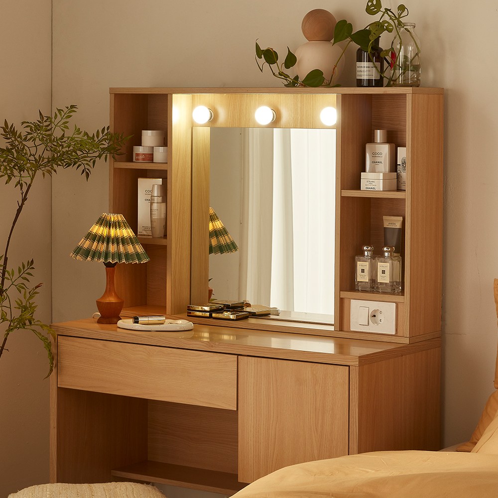 트루베퍼니처 에세이 블랑 LED조명 수납콘솔화장대 2단 콘센트 900 209,900원