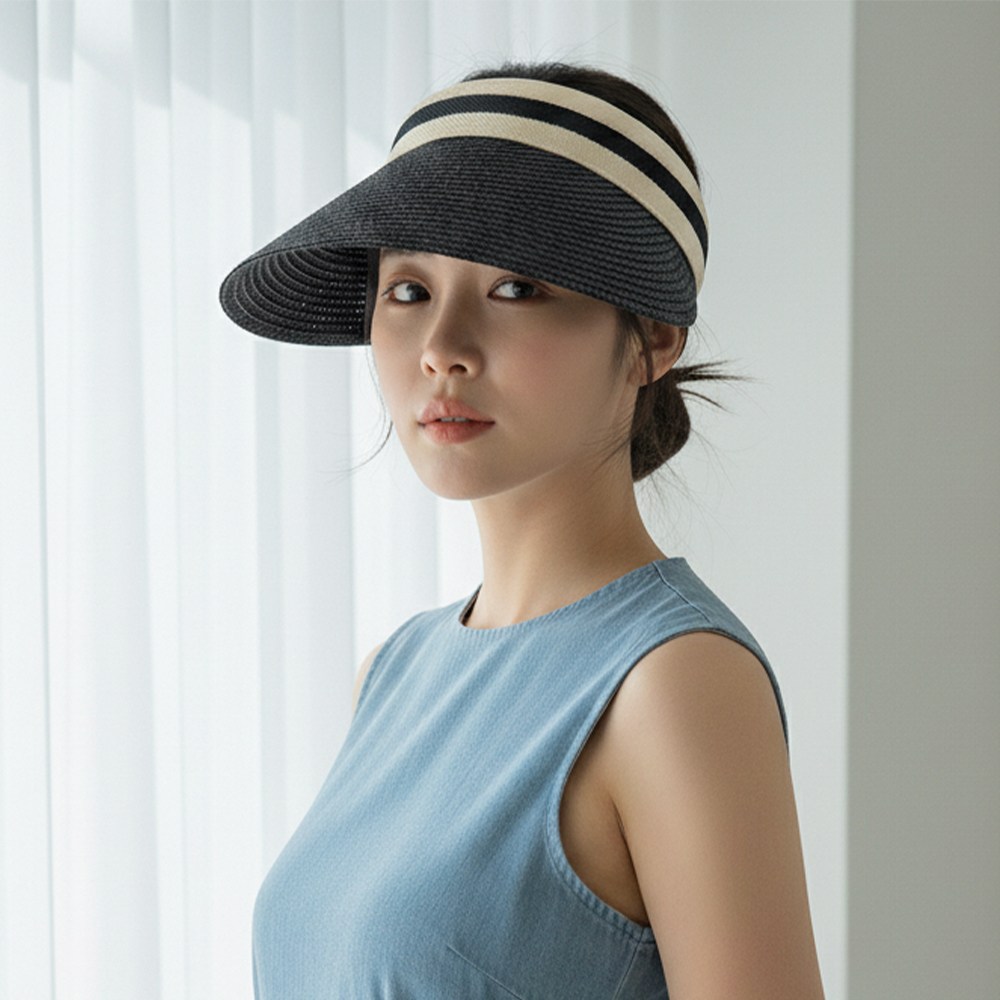 루타미 라인 스트로 라탄 썬캡 12,500원