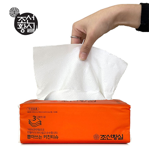 [조선황실] 100% 천연펄프로 제조한 케이푸드 뽑아쓰는 도톰한 3겹 무형광 프리미엄 키친티슈 100매*12개, 12개, 100매 19,800원