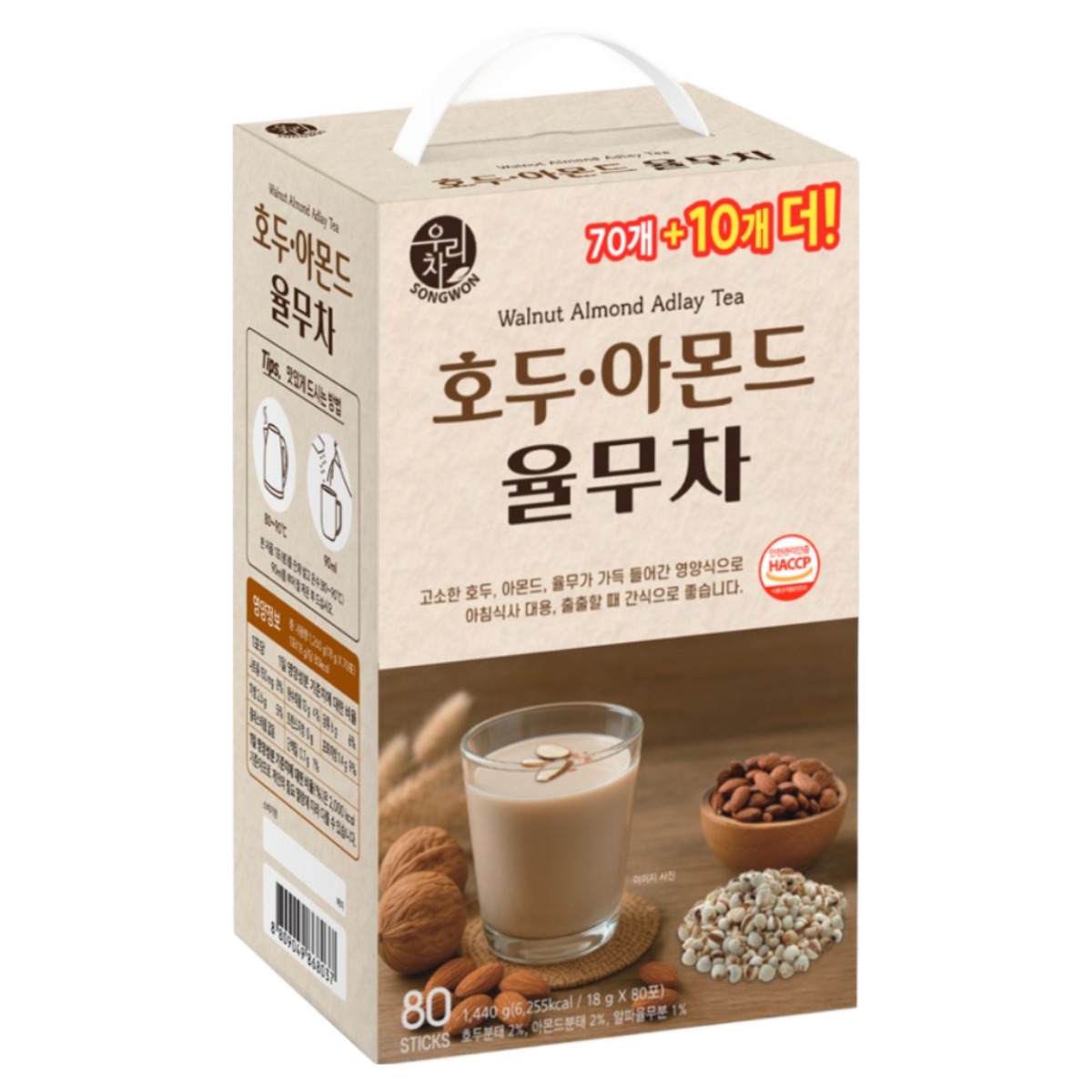 송원 호두 아몬드 율무차 70T+10T, 18g, 1개, 80개입 15,900원