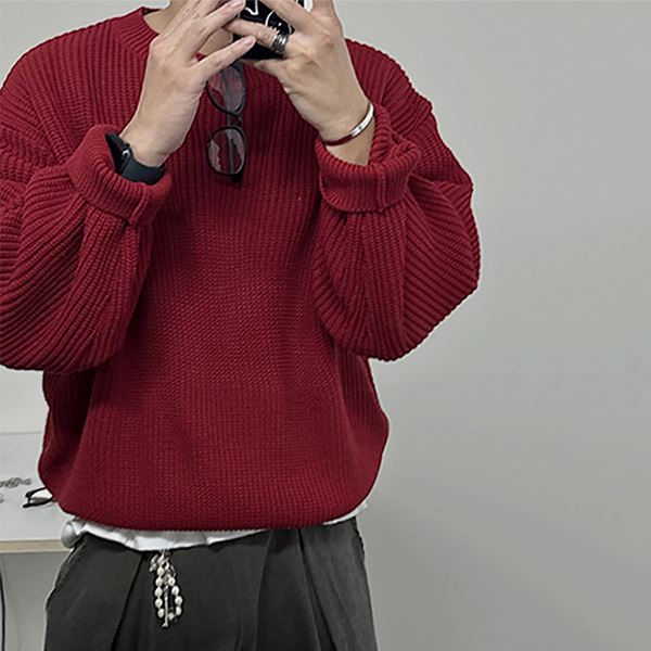 테이크잇컴퍼니 남성용 빨간색 오버핏 하찌 라운드 니트 스웨터 36,100원