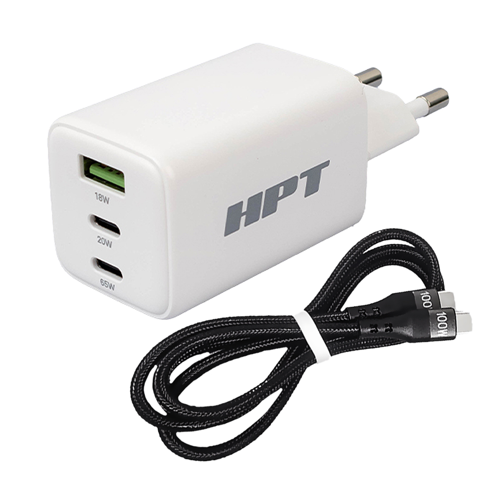 HPT C타입 충전기 65W 3포트 CtoC 케이블(100W) 1M 세트, 1세트, 화이트 28,500원