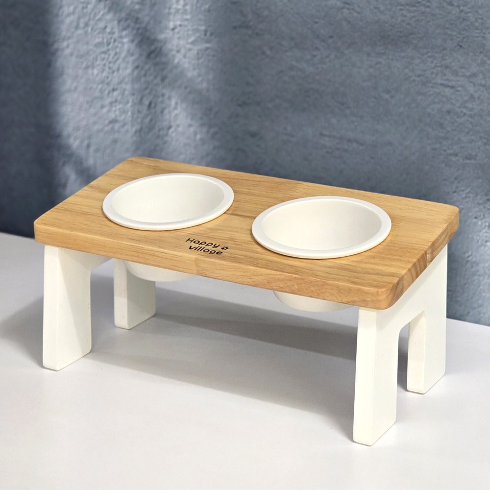 내사랑제제 강아지 고양이 빕그릇 식기 2구 반려동물 식탁 원목 도자기 그릇, 1개, 화이트, 현재가 15,870원