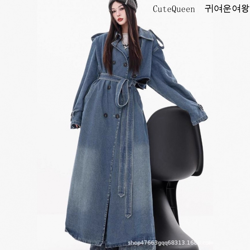 CuteQueen  귀여운여왕  데님 트렌치코트 여 가을 겨울 루즈핏 하프 블루종 코트 49,900원