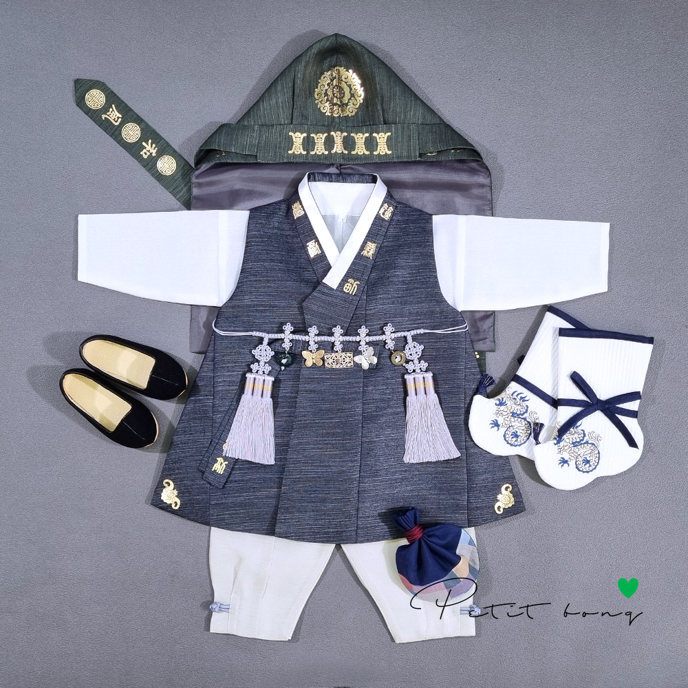 [백일 돌 세트구성] 남아한복 답호금박 먹색 배자 (10%적용) 155,700원