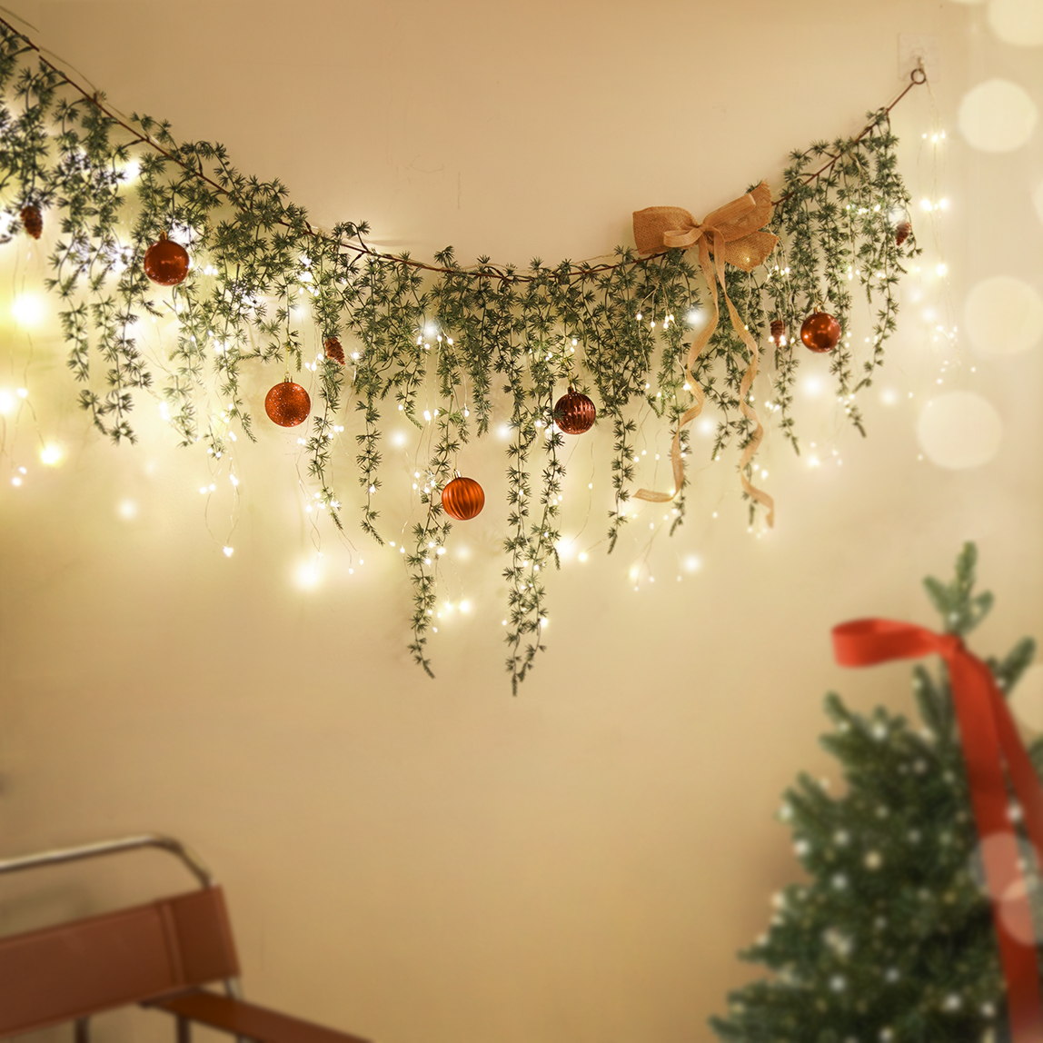 뷰티풀데코센스 조화 트리 가랜드 벽트리 오너먼트 은하수 LED 전구 225구+리모컨 풀세트 54,900원