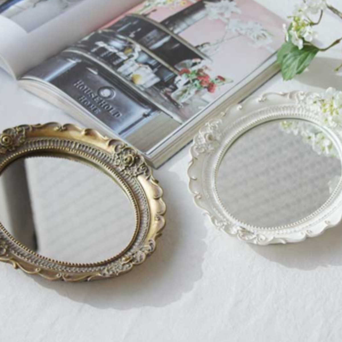 허니상점 로렌 바로크 거울 트레이 빈티지 엔틱 골드 화이트 앤틱 탁상용 악세사리 24,300원