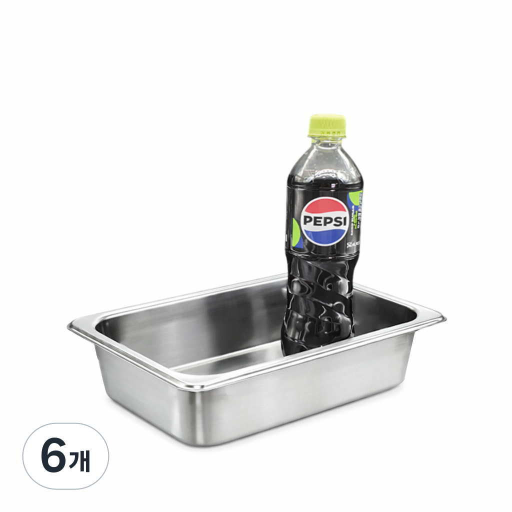 304 NSF식품 승인 사각 견고한 업소용 냉장고 반찬 스텐 밧드 바트, 1/4 (265x165mm) × 높이 6.5cm 몸체만, 6개 45,590원