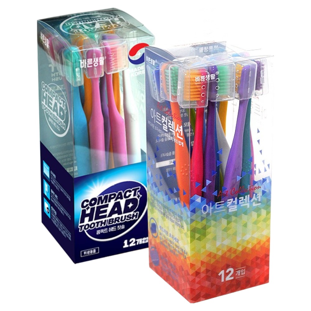 바른생활 콤팩트헤드 초극세모 칫솔 12p + 바른생활에이치앤비 아트컬렉션 초극세모 칫솔 12p 11,040원
