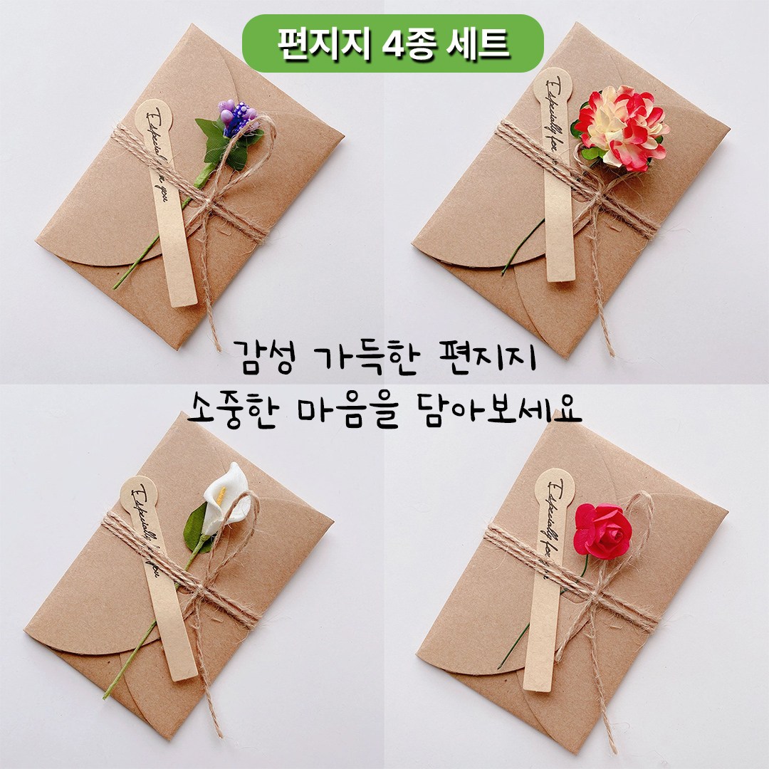 바시유 존경 감사 전달 드라이플라워 편지지 세트 카네이션 장미 백합 라벤더 4종 6,600원