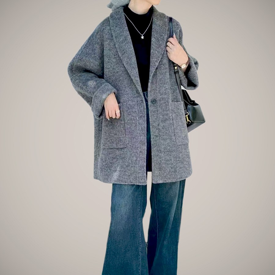 [C&D] [스테디셀러] 2color 겨울 소프트 루즈핏 원버튼 아웃 포켓 카라 핸드메이드 하프 자켓 코트 109,000원