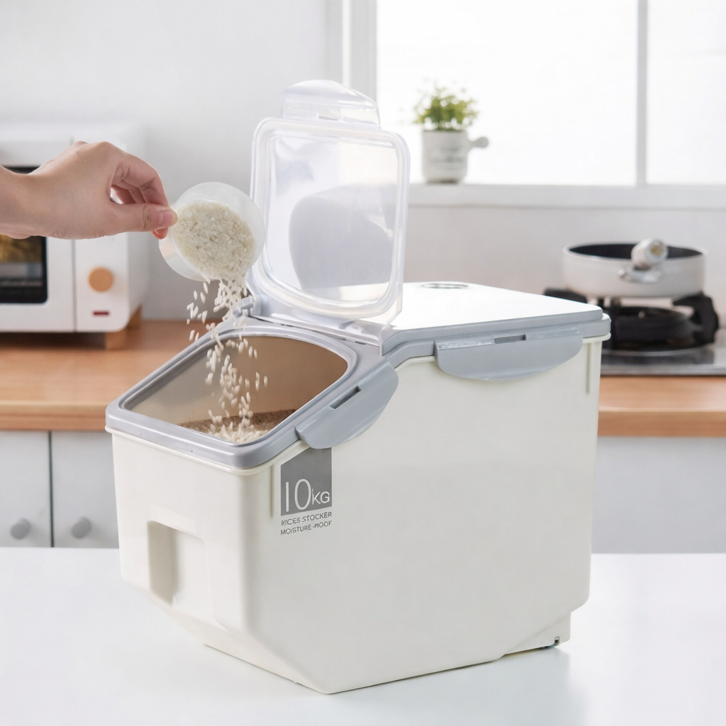 밀폐 쌀통 10KG 방습 쌀보관통 잡곡통 쌀벌레방지 대용량, 화이트, 1개 30,200원