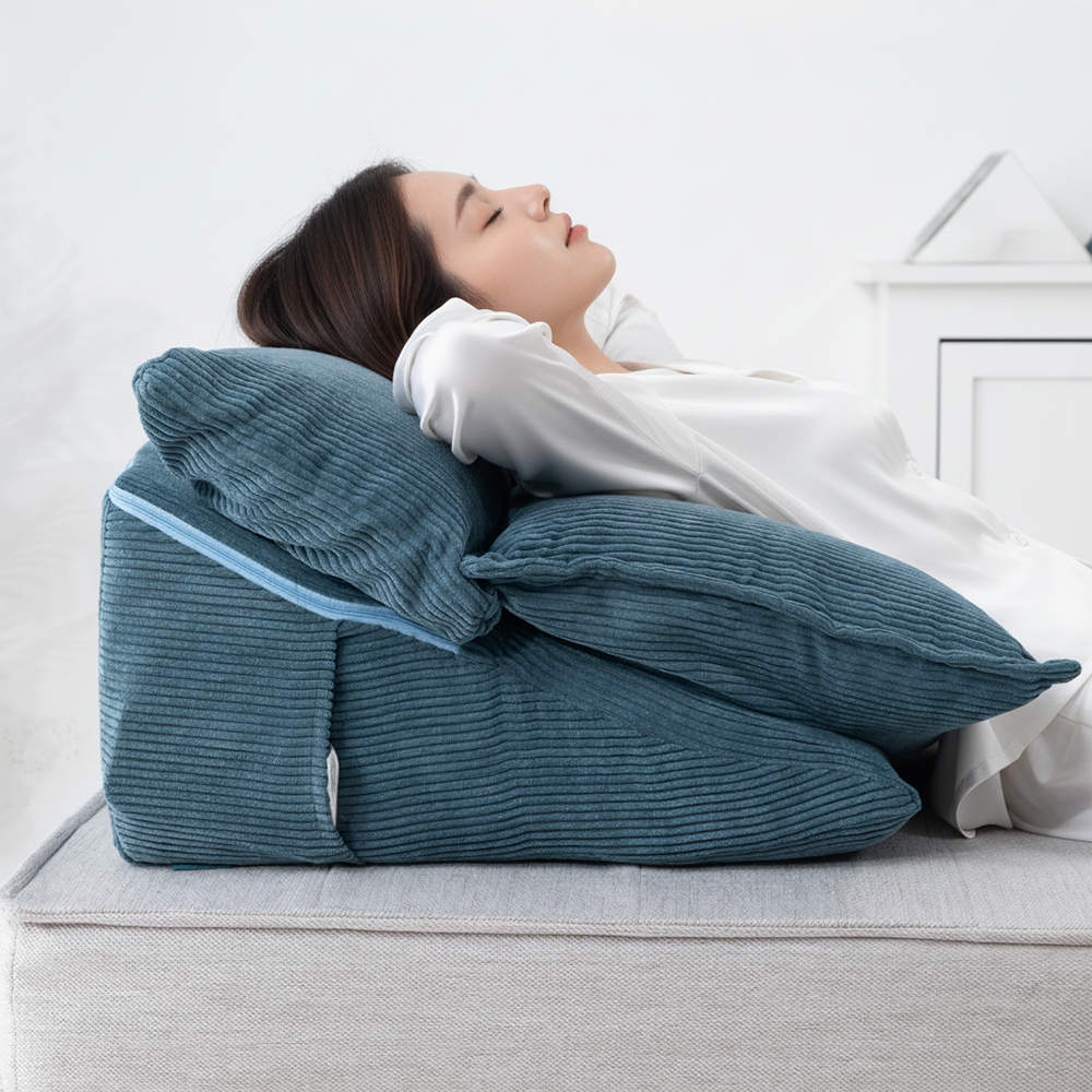 텍스스테드 코르덴 소파 등받이 삼각 쿠션, 블루, 현재가 45,840원