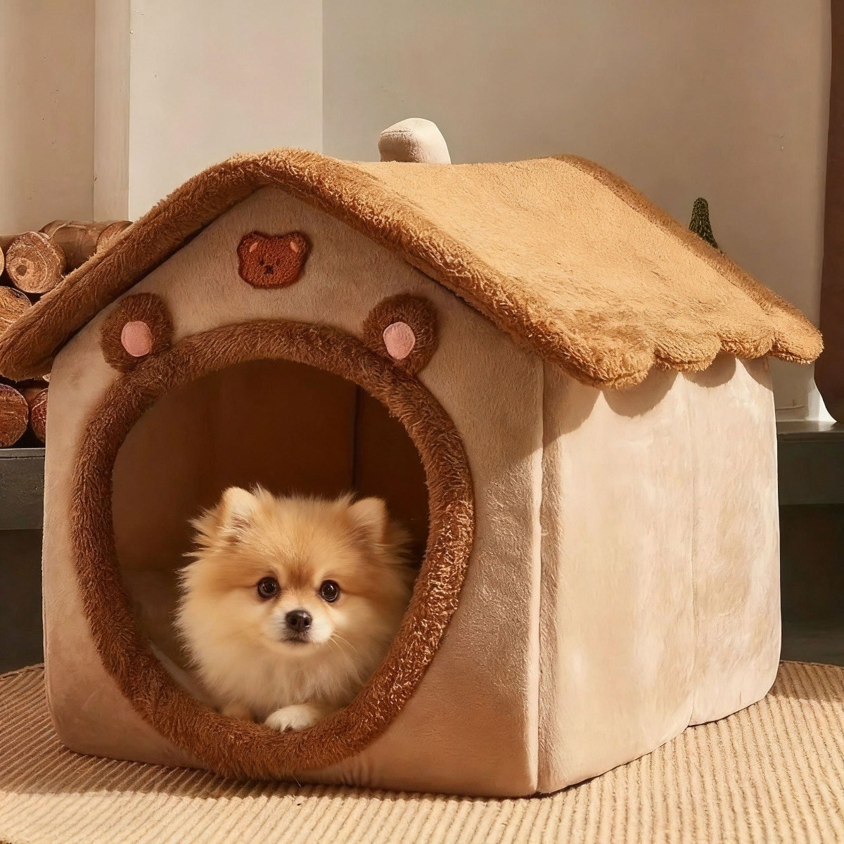 아이실린 겨울용 강아지 고양이 따뜻한 방석 하우스 탈부착 가능, 1개, 브라운 17,080원