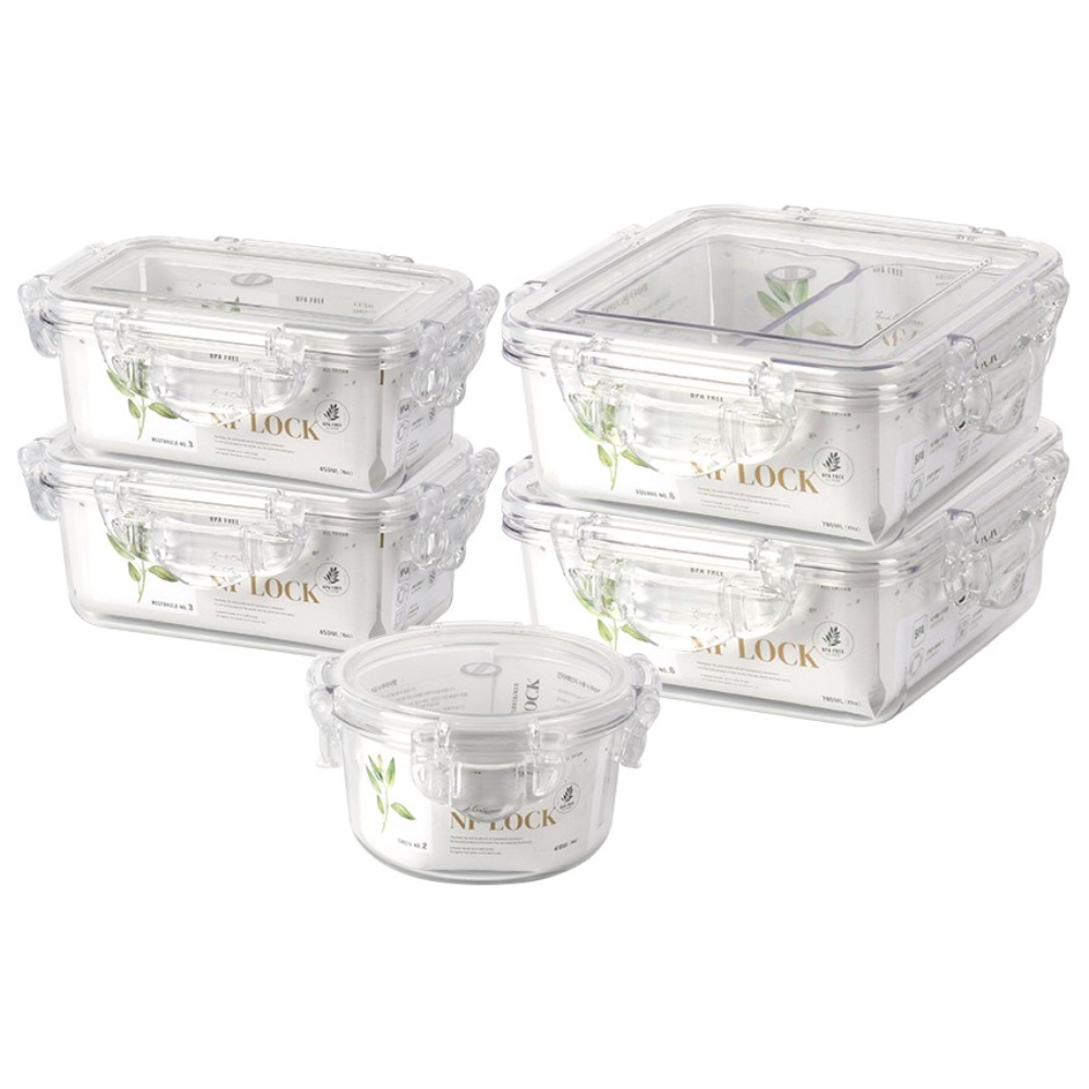 NF LOCK 엔에프락 밀폐용기 트라이탄 리프레시세트 (직사각 450ml 2개+정사각(칸막이) 780ml 2개+원형 410ml 1개) 78,000원