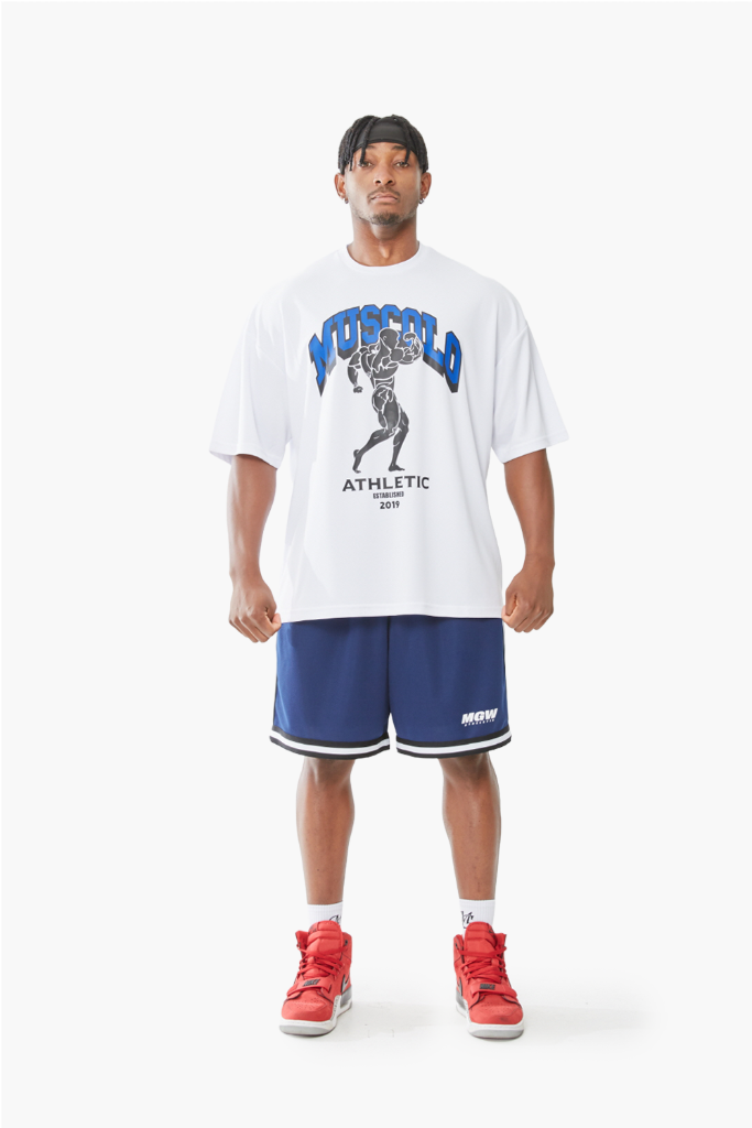 [에어쿨링] 기능성 오버핏 반팔 티셔츠 화이트 블루 33,000원