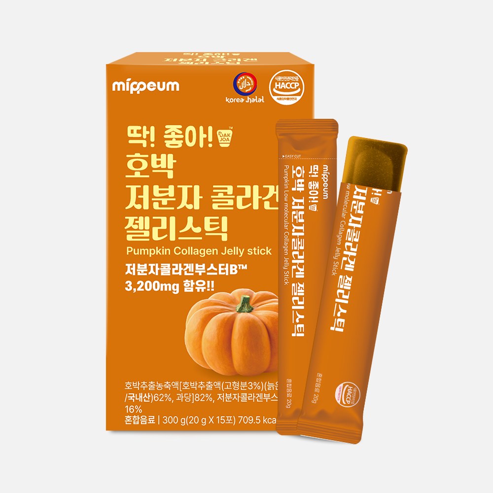 딱좋아 할랄인증 호박 저분자 콜라겐 젤리스틱 15포, 15개, 20g 19,800원