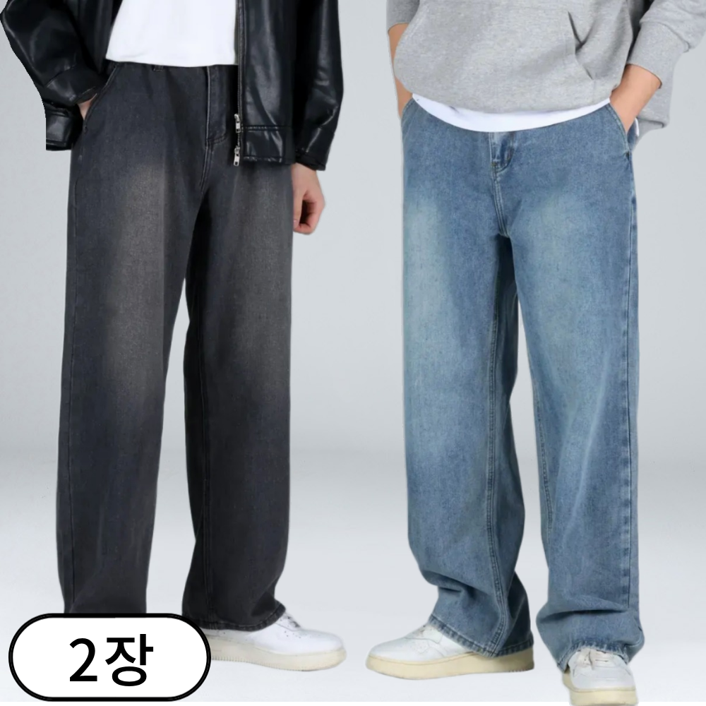 1+1 남자 빅사이즈 뒷 밴딩 데님 팬츠 세미 와이드 청바지 (6693-2) 52,800원