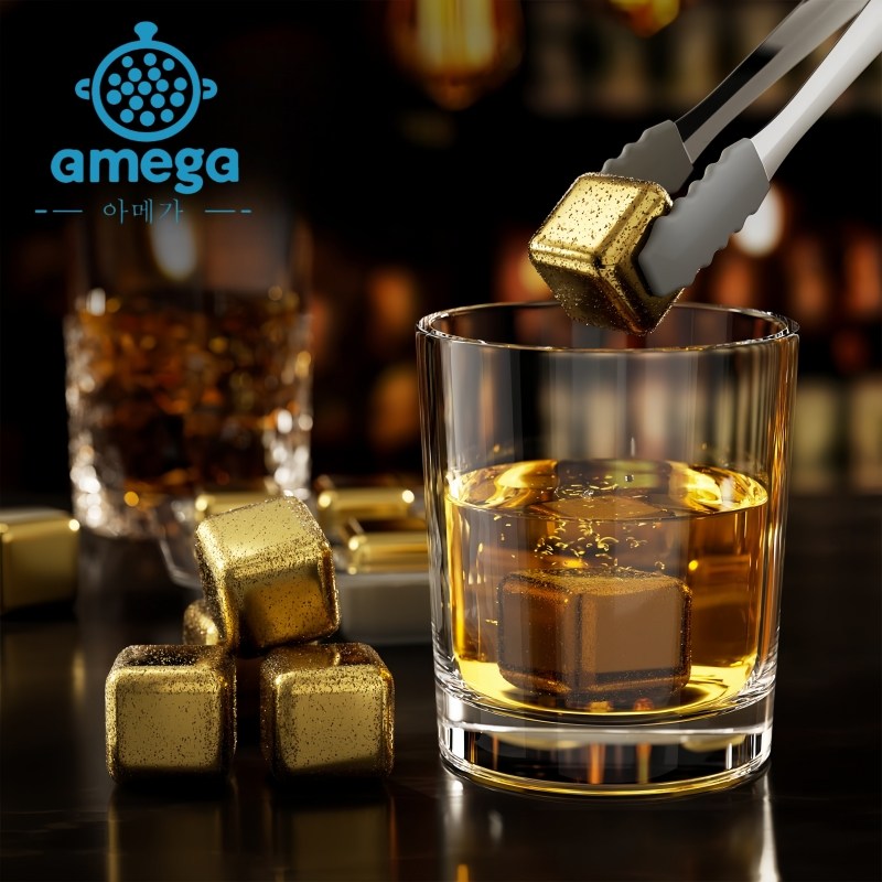AMEGA 골드 아이스큐브 스텐 얼음 8p + 집게 + 전용케이스 세트 13,070원