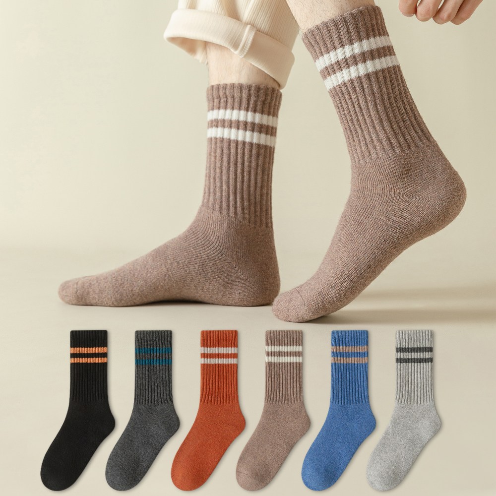 5+1켤레 남성용 양모 겨울 방한 안감 패딩 줄무늬 패턴 심플 편안한 중목 양말 12,800원