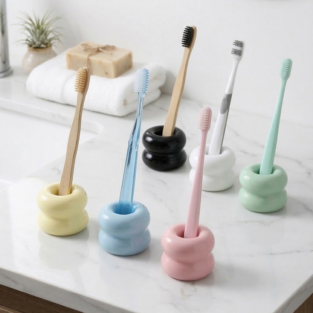 뚱카롱 도자기 무타공 홀더 보관함 칫솔꽂이 칫솔거치대, 1개, 라이트 옐로우 3,500원