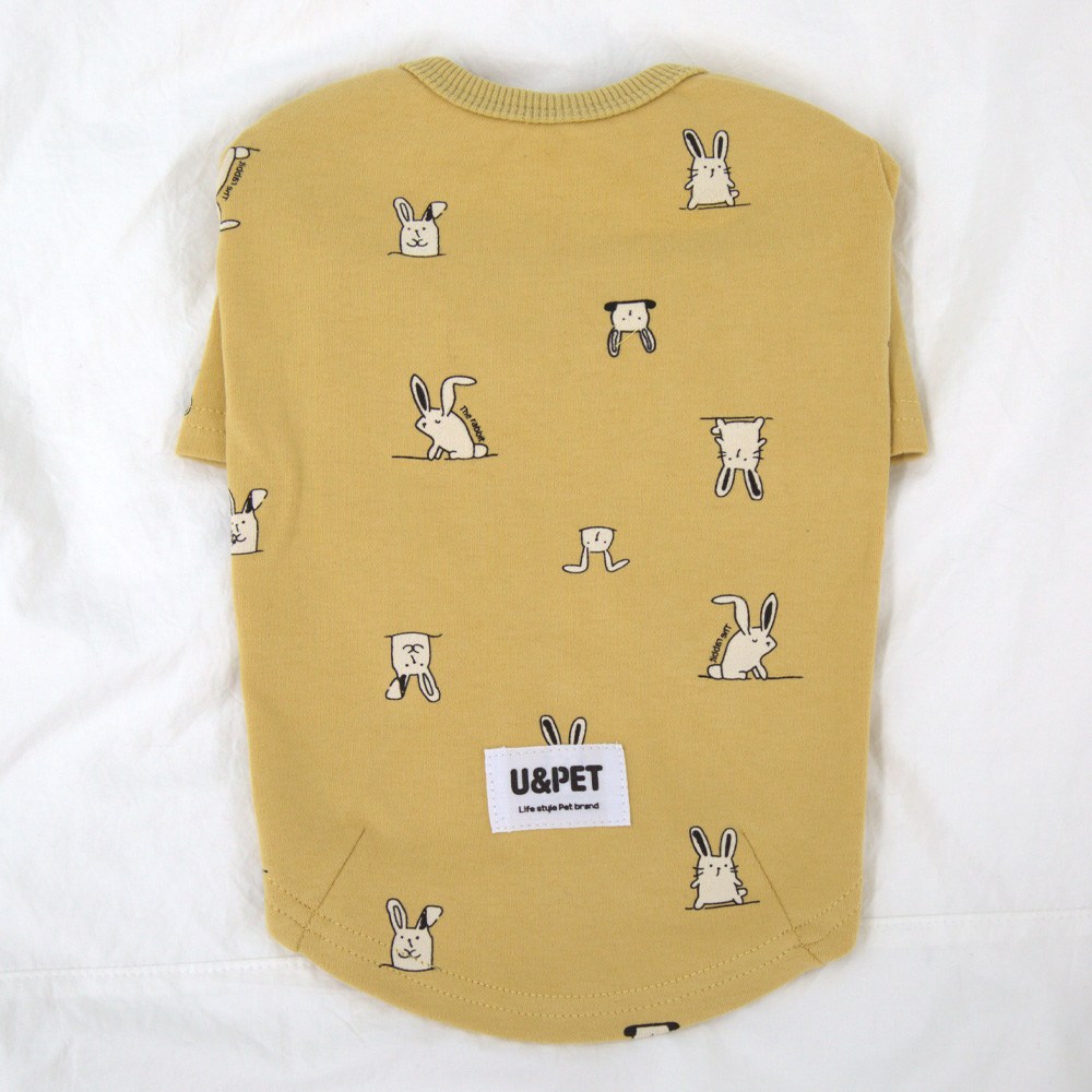유앤펫 강아지옷 오가닉 코튼 베이비 실내복 내복 티셔츠(M~7XL) 중형견 대형견 옷, 옐로우(토끼), 1개 16,800원