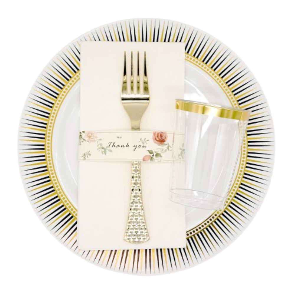 쓱싹 10인 우아한 식탁 40P 고급 일회용 파티 골드 화이트 접시 식기 세트 23,800원