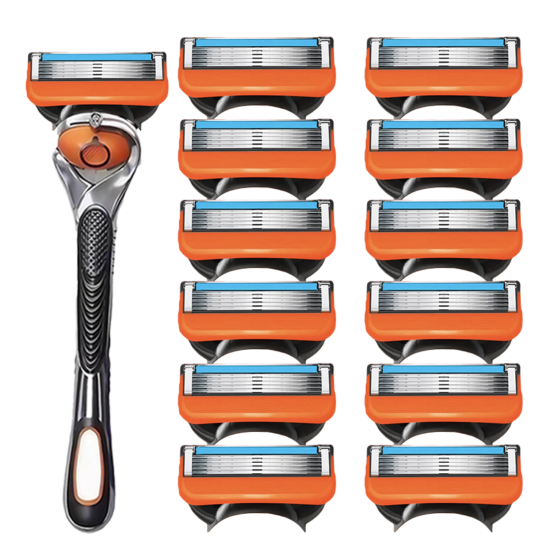 주황 프리미엄 5중 질레트 면도날 퓨전 호환 날카로운 면도기, 주황 면도날 12개입+스윙면도기1개, 1세트 12,000원