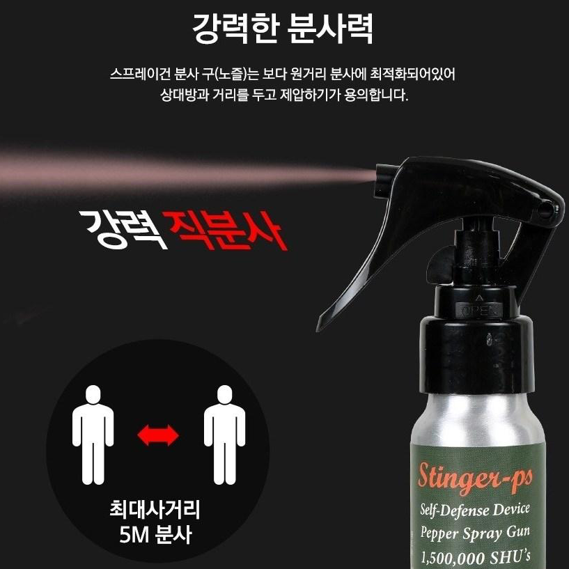 호신용 스프레이 국내유일 분사거리 5M, 1,500,000SHU 최루액 32,900원