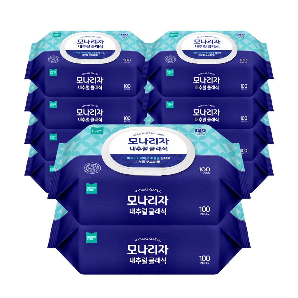 모나리자 내추럴 클래식 물티슈 캡형, 10개, 100매입, 40g 10,670원