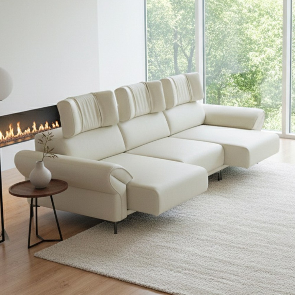 퍼니챗 카라 비건가죽 3인용 4인용 모션 슬라이드 무빙 소파, 02. 3인용, 아이보리(2월28일 출고) 690,000원