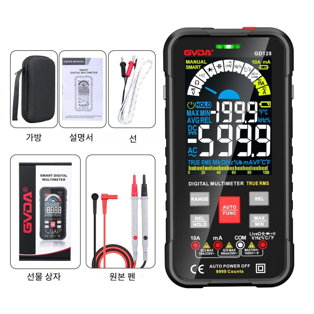 국내 빠른배송 GVDA GD128 전기테스터기 멀티 테스트기 디지털 멀티 미터기 블랙 51,900원