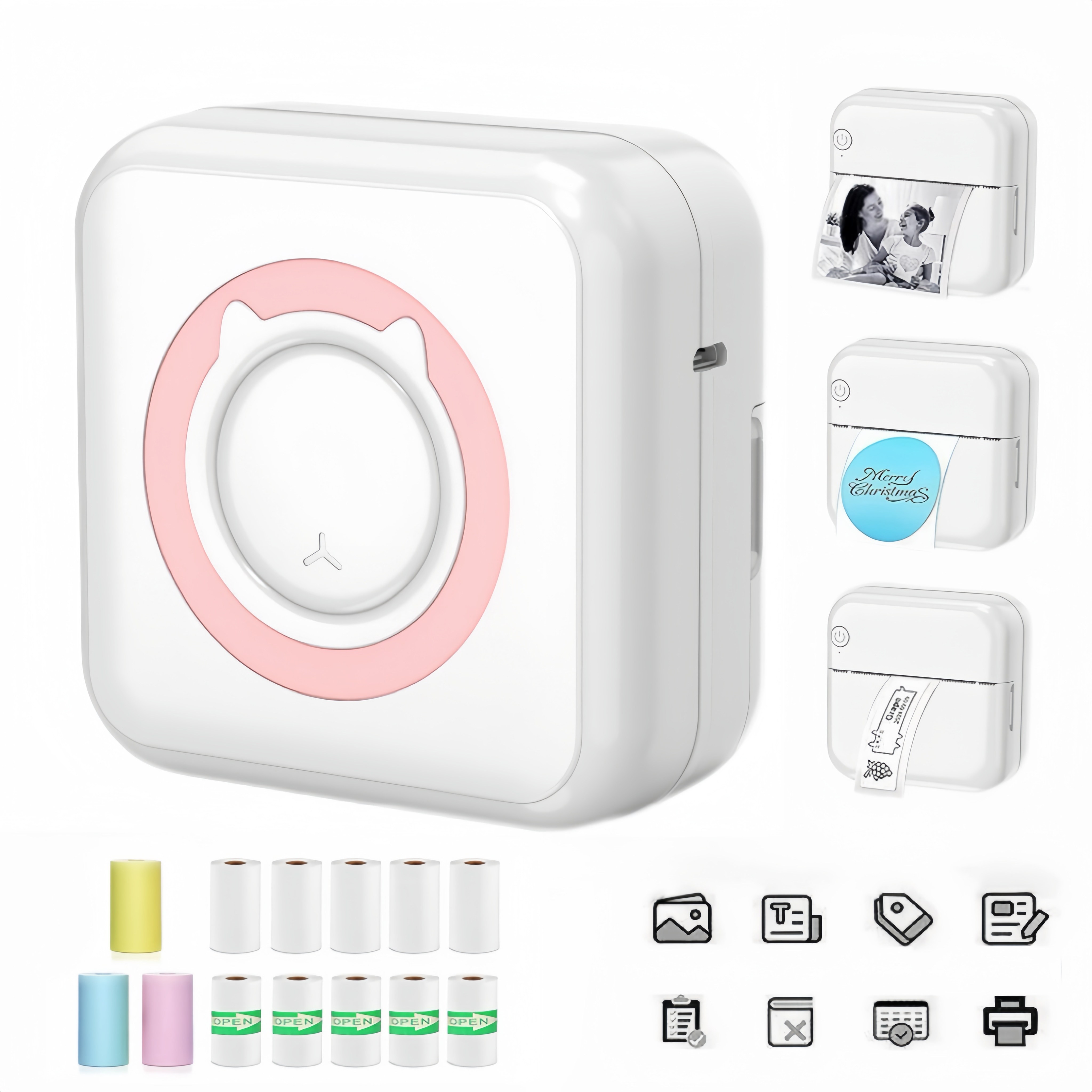 THOUSTA 무선 휴대용 감열식 라벨기 블루투스 페이지 네임스티커 미니 라벨 프린터, 1개, 핑크+프린터 용지*5+라벨스티커*5+컬러용지*3, 1개 49,800원