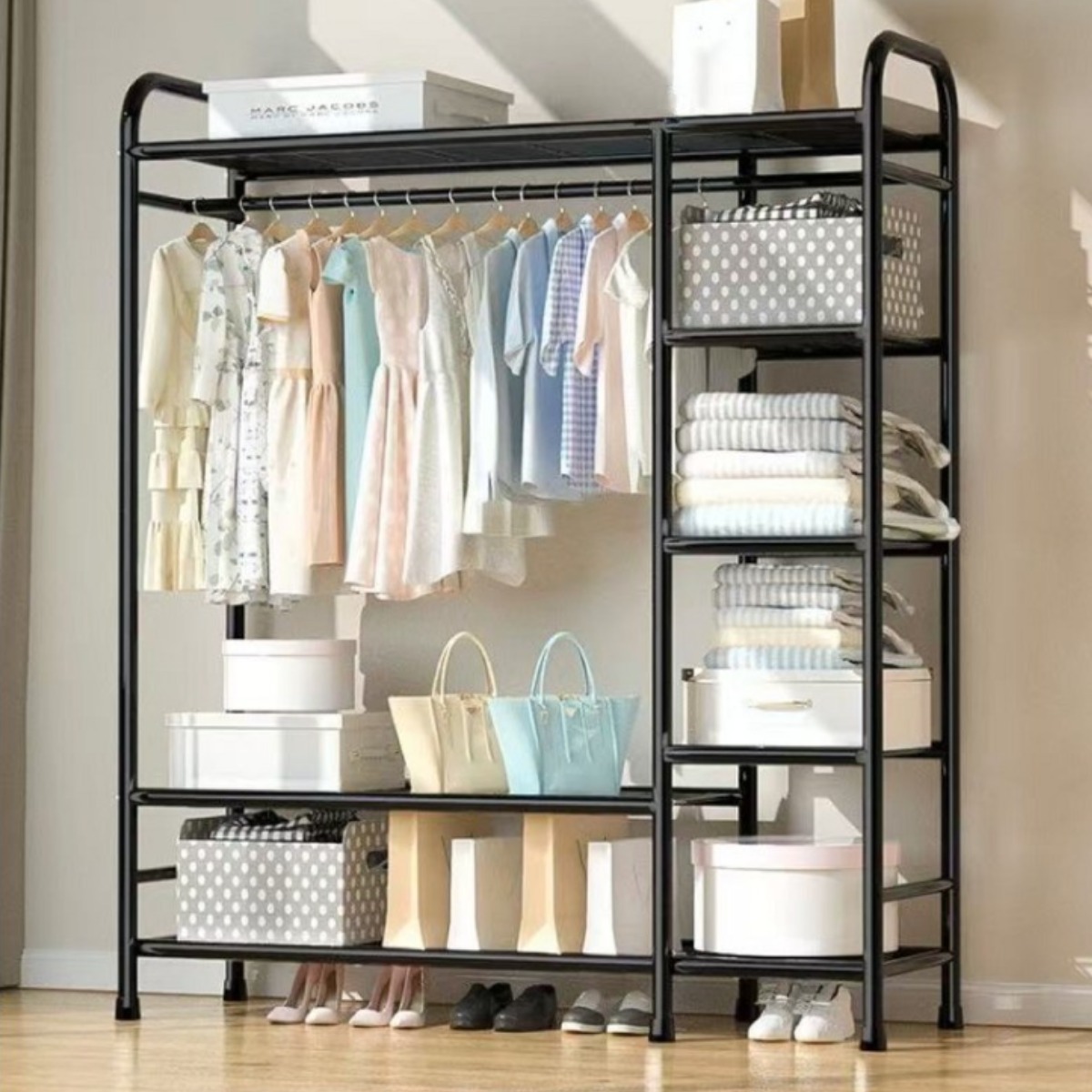 시스템 행거 드레스룸 조립식 철제 스탠드 선반 행거 옷장, 블랙 34,900원