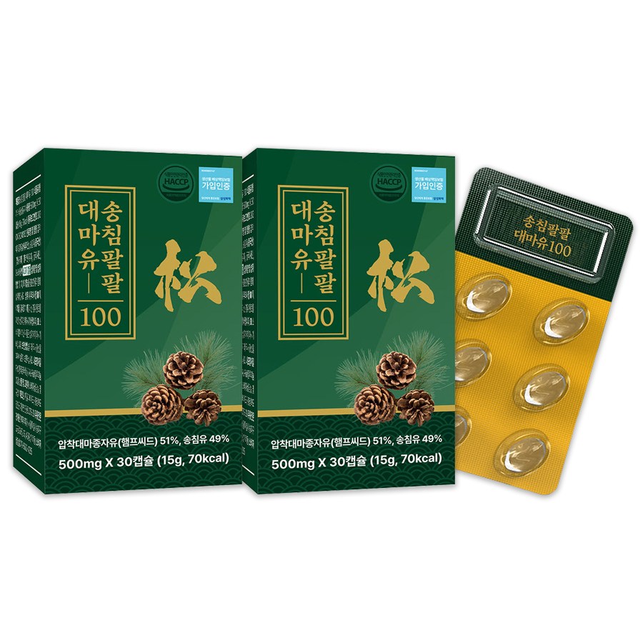 신 박 한 송 침 팔팔 대 마 유 100 2개월분(500mg x 30캡슐 x 2박스) 솔잎 추출물 증류 농축액 송침유 대마종자유 햄프씨드, 60개, 1회분 39,800원