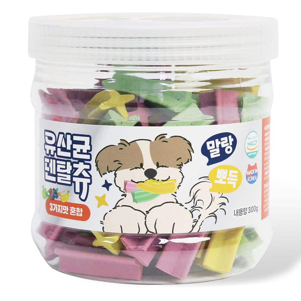 푸디 더특별한식탁 유산균 덴탈츄 강아지 간식 껌, 1개, 300g, 알록달록 맛조합 콤보 8,900원