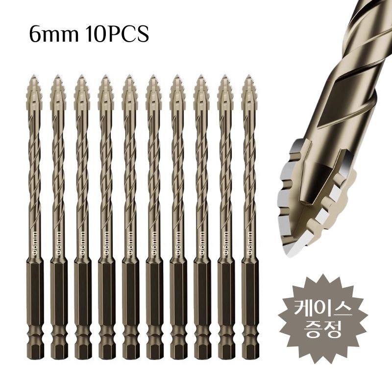 tinduo 6mm 10개입 세트 만능 4날 톱니형 드릴 비트 타일 세라믹 보이드 콘크리트 벽돌담 목재 유리 플라스틱 전동드릴 함마드릴 임팩드릴 기리 18,800원