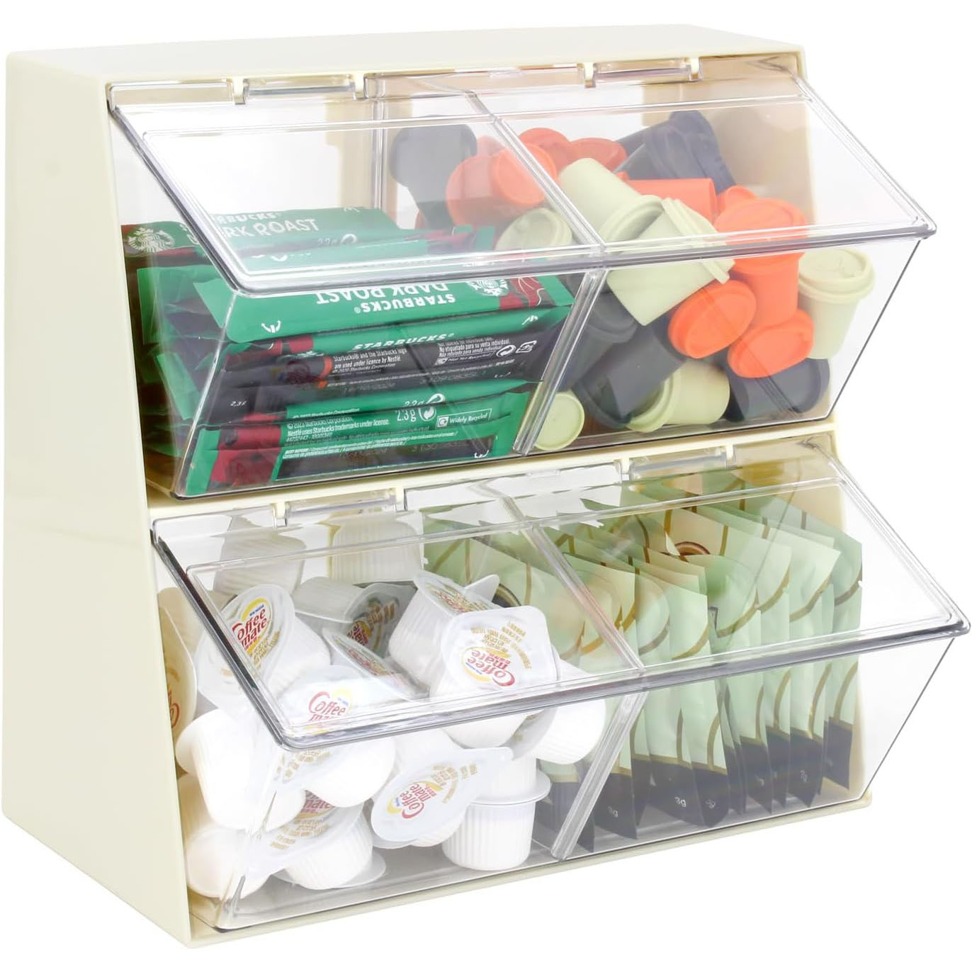 깔끔정리 티백정리함 캡슐보관함 다용도 4구 덮개형 4칸 탕비실 커피정리함, 1개, 크림화이트 13,040원