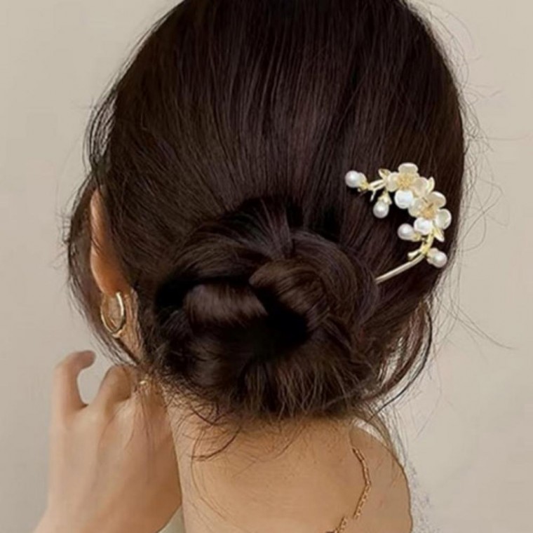 예쁜 자개꽃 진주 포인트 U자형 여성 헤어 비녀 7,050원