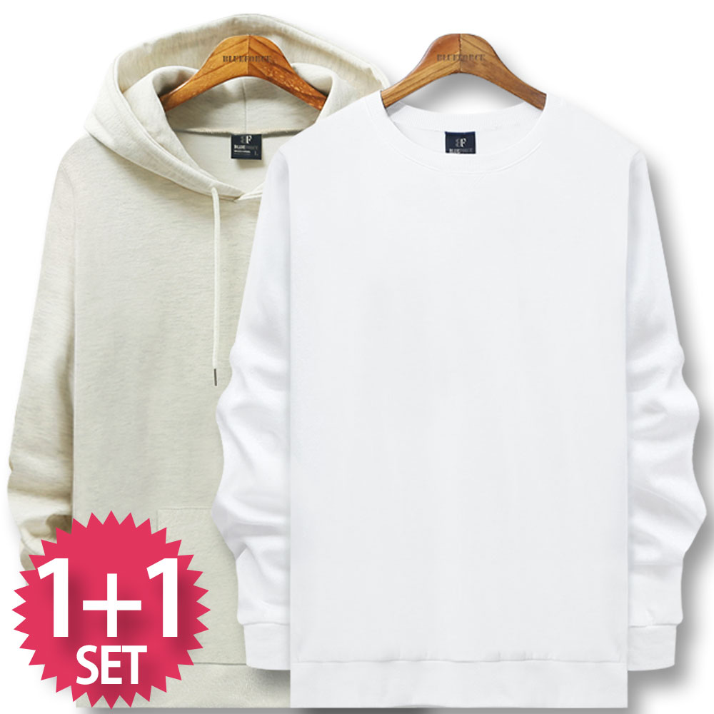 블루포스 심플 맨투맨 + 트렙 후드티 [2장 묶음] 무지 남자 긴팔 티셔츠 남성 빅사이즈 운동복 가을 단체티 커플티 츄리닝 41,500원