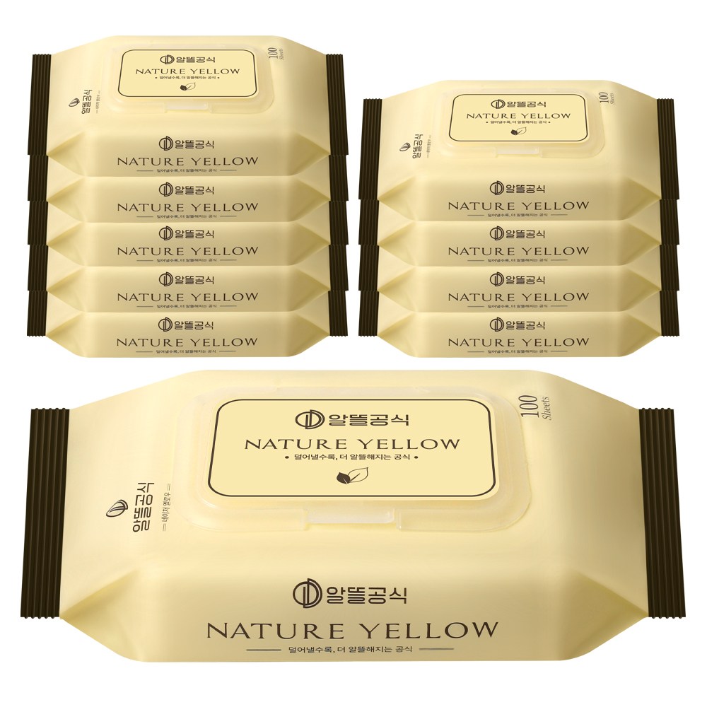알뜰공식 물티슈 네이처 옐로우 캡형, 10개, 100매, 35g 8,900원