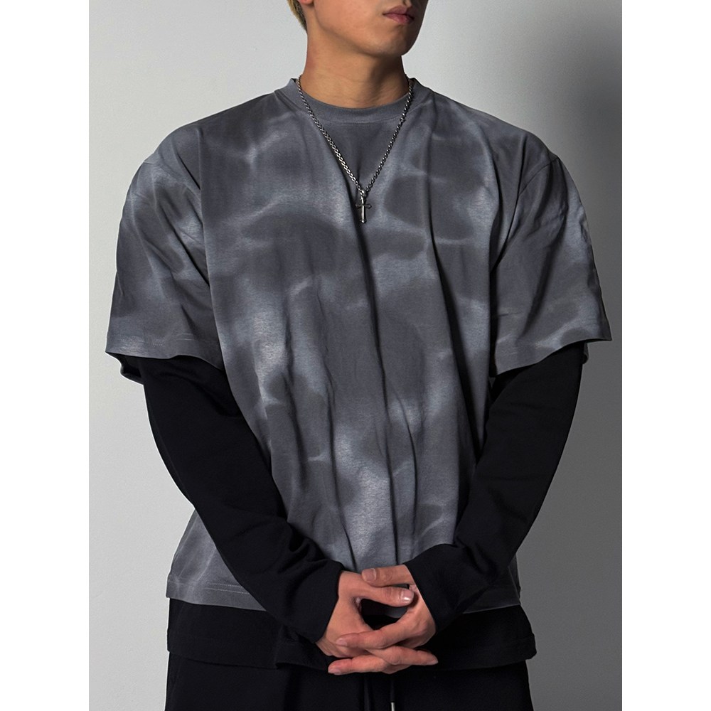 레이어드 절개 배색 워터패턴 긴팔 티셔츠 남자상의 빅사이즈 오버핏 빈티지 짐웨어 도프룸 53,790원