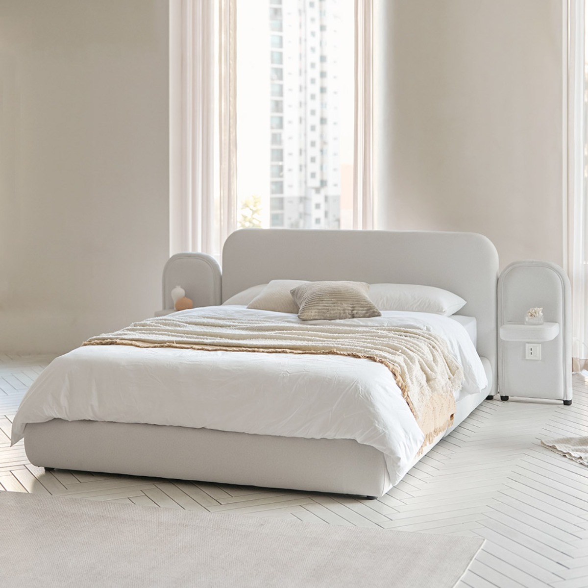 상일리베가구 몽드 패브릭 트윈 침대 SS 2+조명협탁 (본넬매트), 라이트그레이 749,000원