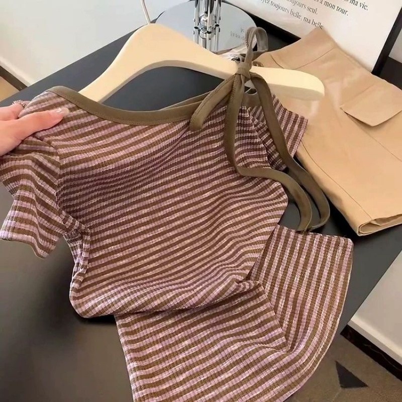 해피유통어린이 여아 스트라이프 끈 반팔 티셔츠 패셔너블 귀여운 디자인14세 이상 XG03 21,890원