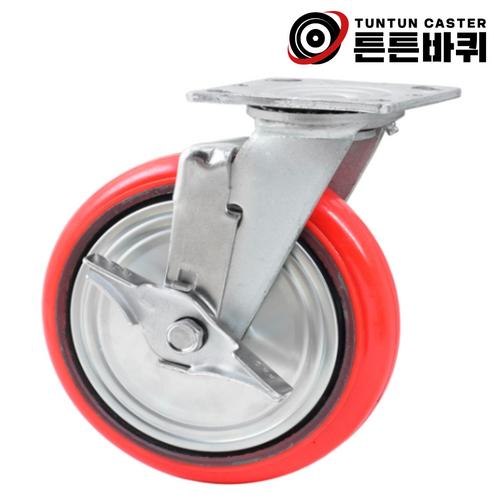 중량 20cm(8인치) 380kg 우레탄 바퀴 회전브레이크 산업용 캐스터 바퀴폭 48mm 16,400원