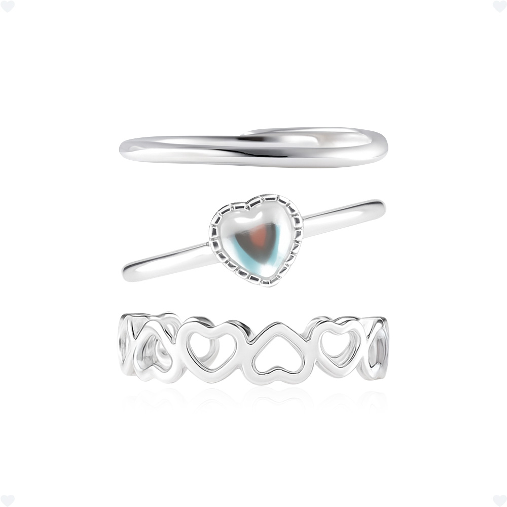 *사은품증정* [아모리안] Silver925 영롱한 하트투하트 슬림 라인 레이어드 엄지 검지 오픈 링 반지 세트 25,700원