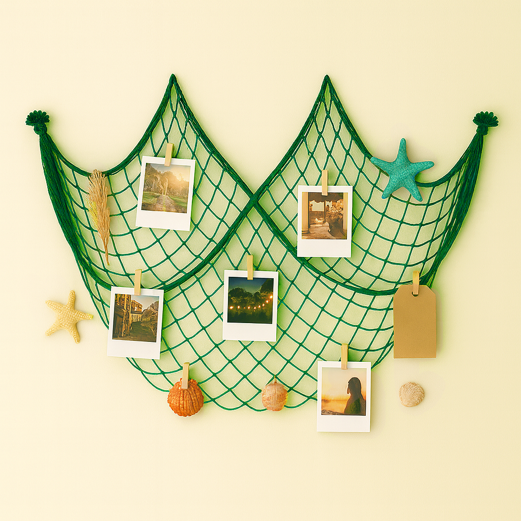 지중해 감성 인테리어 그물망 벽장식 접착 후크 포함 세트, 그린(초록색) 9,900원