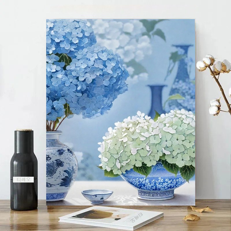 보석십자수 캔버스형 정물화 꽃병 속의 수국꽃 원형비즈 DIY키트 40x50cm 3D 대형 구슬 비즈 큐빅십자수 23,800원