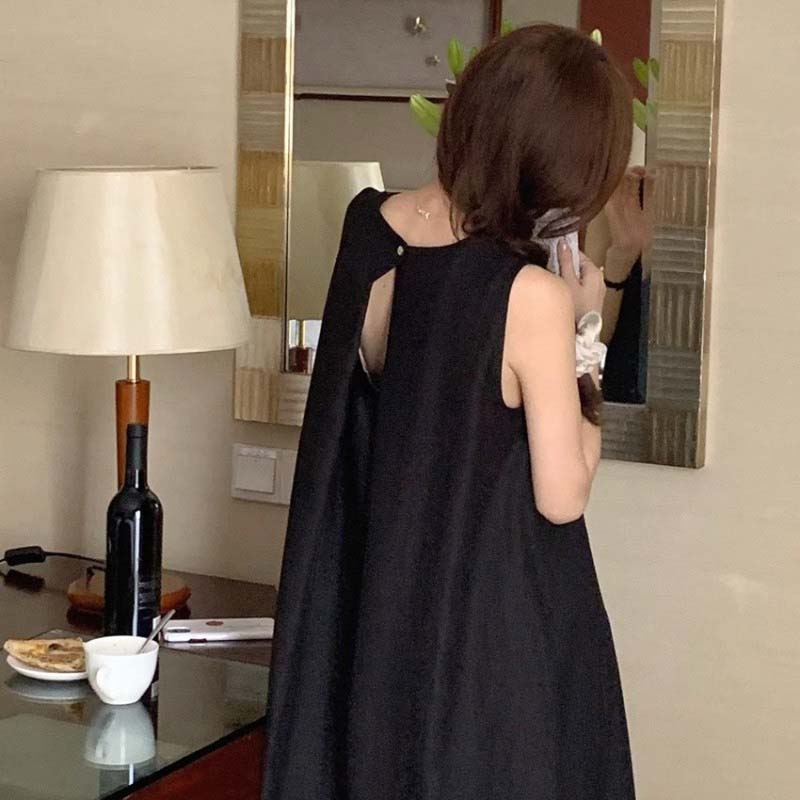 TIMEPURE  봄여름 신상 여성용 뒷트임 나시 롱 원피스 빅사이즈 심플 컷아웃 미디 라운드넥 캐주얼 프리미엄 민소매  원피스 26,800원